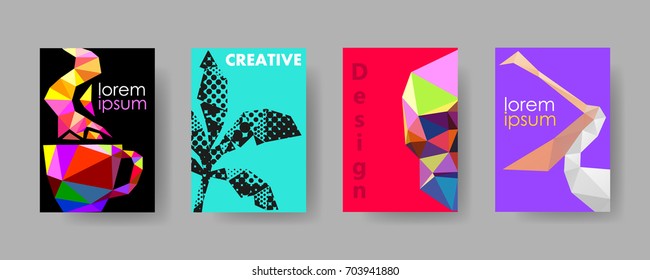Colorful cover trendy design template, Vector backgrounds set. Design industry for posters, placards,banners, flyers. Hand drawn illustration.