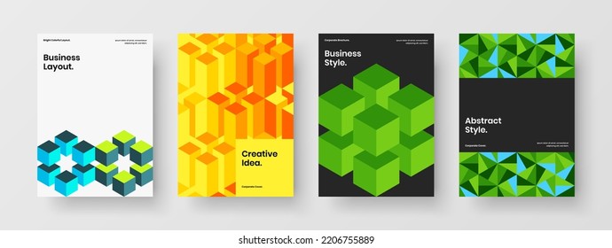 Colorful cover vector design concept set. Fresh mosaic tiles banner illustration bundle.