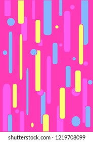 Colorful cover with vertical rounded corners quads and circles on pink background