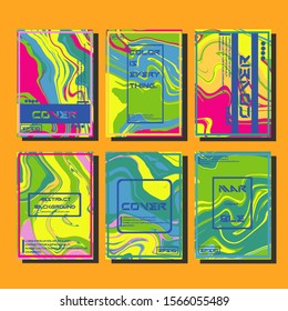 Colorful covers design set. Abstract shapes, holographic, fluid and liquid colors, trendy gradients. Futuristic vector posters.