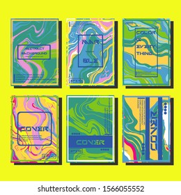 Colorful covers design set. Abstract shapes, holographic, fluid and liquid colors, trendy gradients. Futuristic vector posters.