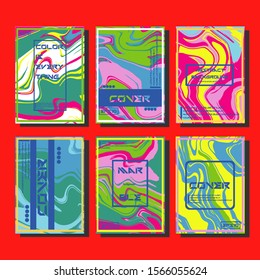 Colorful covers design set. Abstract shapes, holographic, fluid and liquid colors, trendy gradients. Futuristic vector posters.
