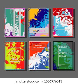 Colorful covers design set. Abstract shapes, holographic, fluid and liquid colors, trendy gradients. Futuristic vector posters.