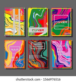 Colorful covers design set. Abstract shapes, holographic, fluid and liquid colors, trendy gradients. Futuristic vector posters.