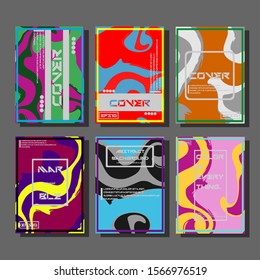 Colorful covers design set. Abstract shapes, holographic, fluid and liquid colors, trendy gradients. Futuristic vector posters.