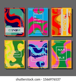 Colorful covers design set. Abstract shapes, holographic, fluid and liquid colors, trendy gradients. Futuristic vector posters.