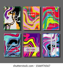 Colorful covers design set. Abstract shapes, holographic, fluid and liquid colors, trendy gradients. Futuristic vector posters.