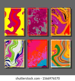 Colorful covers design set. Abstract shapes, holographic, fluid and liquid colors, trendy gradients. Futuristic vector posters.