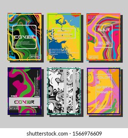 Colorful covers design set. Abstract shapes, holographic, fluid and liquid colors, trendy gradients. Futuristic vector posters.