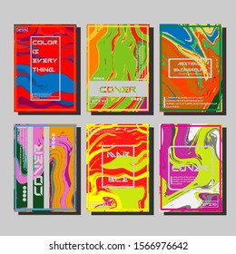 Colorful covers design set. Abstract shapes, holographic, fluid and liquid colors, trendy gradients. Futuristic vector posters.