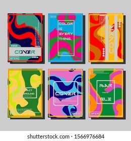 Colorful covers design set. Abstract shapes, holographic, fluid and liquid colors, trendy gradients. Futuristic vector posters.