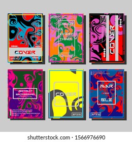 Colorful covers design set. Abstract shapes, holographic, fluid and liquid colors, trendy gradients. Futuristic vector posters.