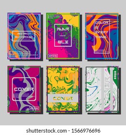 Colorful covers design set. Abstract shapes, holographic, fluid and liquid colors, trendy gradients. Futuristic vector posters.