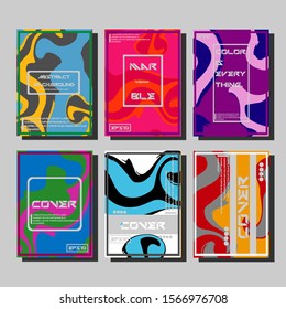 Colorful covers design set. Abstract shapes, holographic, fluid and liquid colors, trendy gradients. Futuristic vector posters.