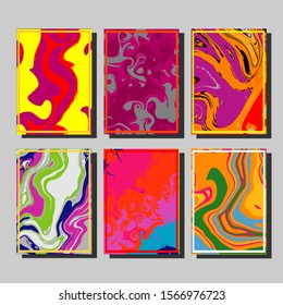 Colorful covers design set. Abstract shapes, holographic, fluid and liquid colors, trendy gradients. Futuristic vector posters.