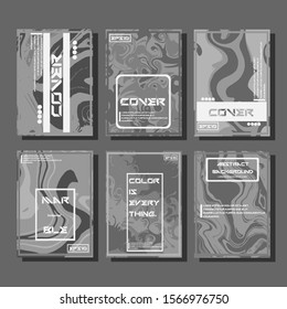 Colorful covers design set. Abstract shapes, holographic, fluid and liquid colors, trendy gradients. Futuristic vector posters.