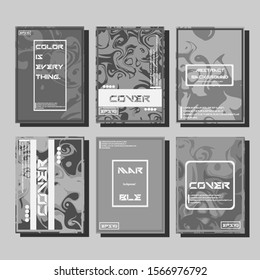 Colorful covers design set. Abstract shapes, holographic, fluid and liquid colors, trendy gradients. Futuristic vector posters.