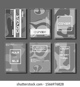 Colorful covers design set. Abstract shapes, holographic, fluid and liquid colors, trendy gradients. Futuristic vector posters.