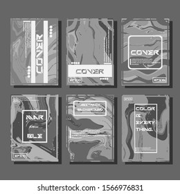 Colorful covers design set. Abstract shapes, holographic, fluid and liquid colors, trendy gradients. Futuristic vector posters.