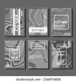 Colorful covers design set. Abstract shapes, holographic, fluid and liquid colors, trendy gradients. Futuristic vector posters.