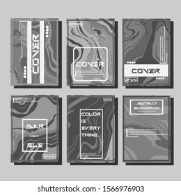 Colorful covers design set. Abstract shapes, holographic, fluid and liquid colors, trendy gradients. Futuristic vector posters.