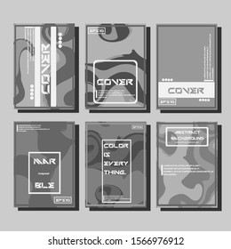 Colorful covers design set. Abstract shapes, holographic, fluid and liquid colors, trendy gradients. Futuristic vector posters.