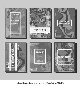 Colorful covers design set. Abstract shapes, holographic, fluid and liquid colors, trendy gradients. Futuristic vector posters.