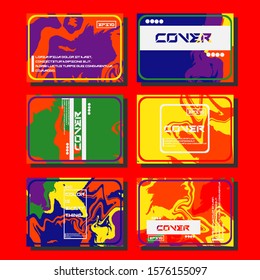 Colorful covers design set. Abstract shapes, holographic, fluid and liquid colors, trendy gradients. Futuristic vector posters.