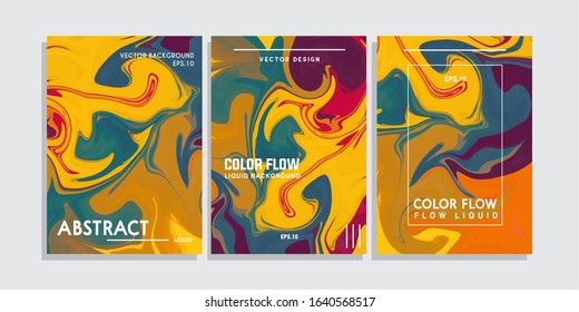 Colorful covers design set. Abstract shapes, holographic, fluid and liquid colors, trendy gradients. Futuristic vector posters, bundle background