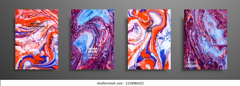 Colorful covers design set with textures. Closeup of the painting. Abstract bright hand painted background, fluid acrylic painting on canvas. Fragment of artwork. Modern art.