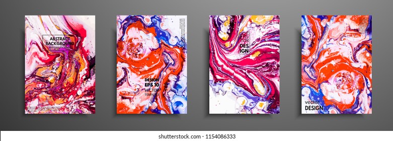 Colorful covers design set with textures. Closeup of the painting. Abstract bright hand painted background, fluid acrylic painting on canvas. Fragment of artwork. Modern art.