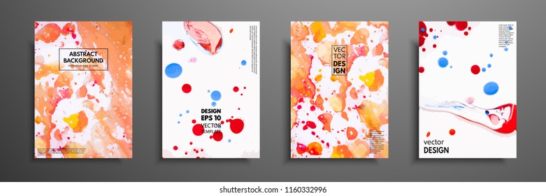 Colorful covers design set with textures. Closeup of the painting. Abstract bright hand painted background, fluid acrylic painting on canvas. Fragment of artwork. Modern art.