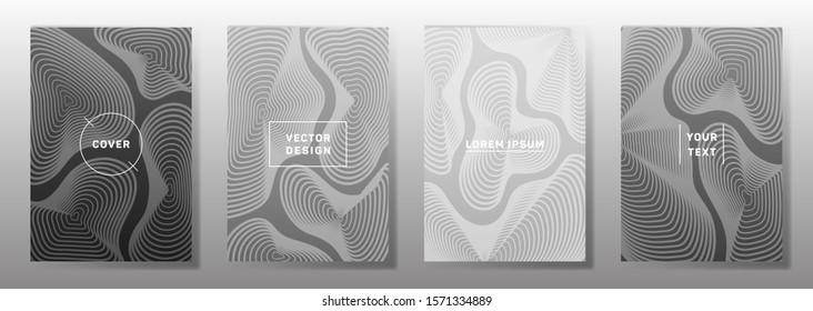 Colorful covers linear design. Fluid curve shapes geometric lines patterns. Digital poster, flyer, banner vector backgrounds. Line shapes patterns, header elements. Annual report covers.