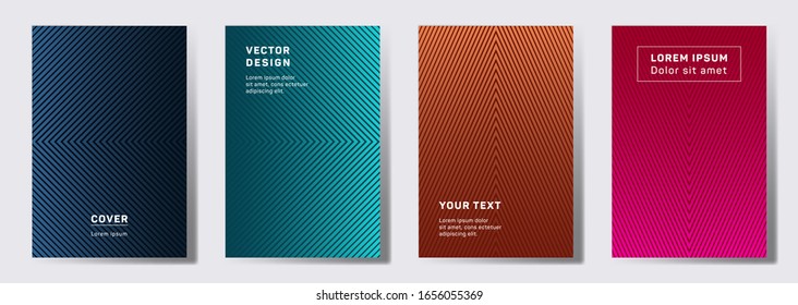 Colorful covers linear design. Geometric lines patterns with edges, angles. Geometric backgrounds for notepads, notice paper covers. Line shapes patterns, header elements. Annual report covers.