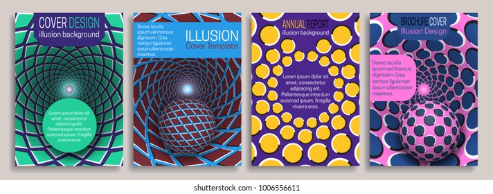Colorful covers templates with optical illusion design elements. Booklet, brochure, annual report, poster dynamic design.