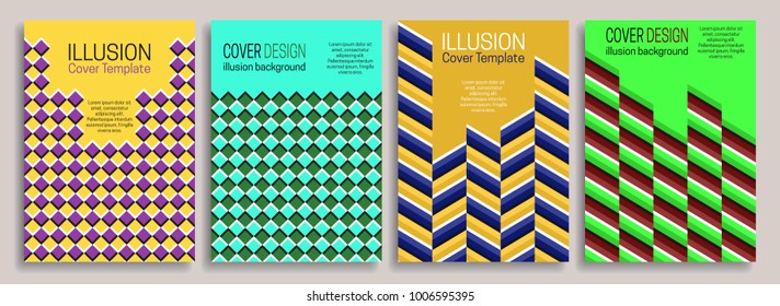 Colorful covers templates with optical illusion design elements. Booklet, brochure, annual report, poster dynamic design.