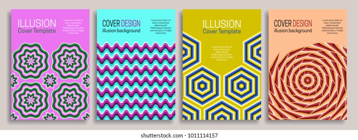 Colorful covers templates with optical illusion design elements. Booklet, brochure, annual report, poster dynamic design.