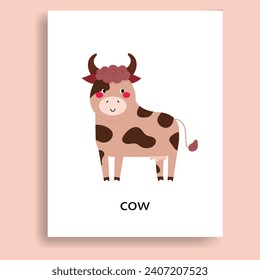 colorful cow, farm ungulate herbivores animals cartoon flat  vector illustration 