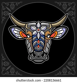 Colorful Cow mandala arts isolated on black background