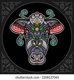 Colorful Cow mandala arts isolated on black background