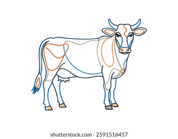 Colorful Cow Outline Illustration - Modern Farm Animal Art