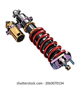 Colorful coylover, shock absorber icon for shop or aftermarket Tuning Auto parts for the car suspension. Vector concept, illustration design. Transport logo. Modern style. Isolated on white background