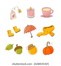colorful, cozy autumn icon set.