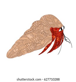 Colorful crab with ethnic doodle pattern. Zentangle inspired pattern for anti stress coloring book pages for adults and kids.
