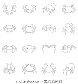 Colorful crab set icons in outline style isolated on white background