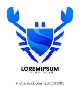 Vector de diseño de logotipo creativo de escudo de cangrejo colorido 