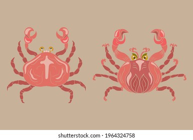 Colorful crab vector for sticker and screen box isolate on white background.