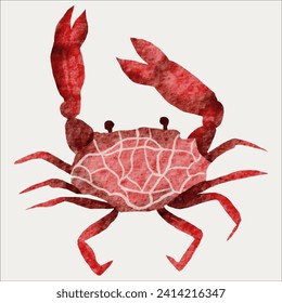 Colorful Crab Watercolor Painting Clipart - Artistic Marine Illustration