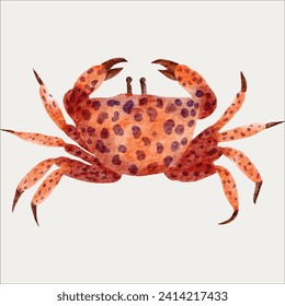Colorful Crab Watercolor Painting Clipart - Artistic Marine Illustration