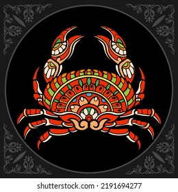 Colorful crab zentangle arts isolated on black background